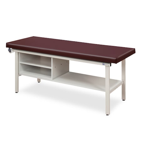 Clinton Flat Top Straight Line Treatment Table w/ Shelving, Burgundy 3300-27-3BG